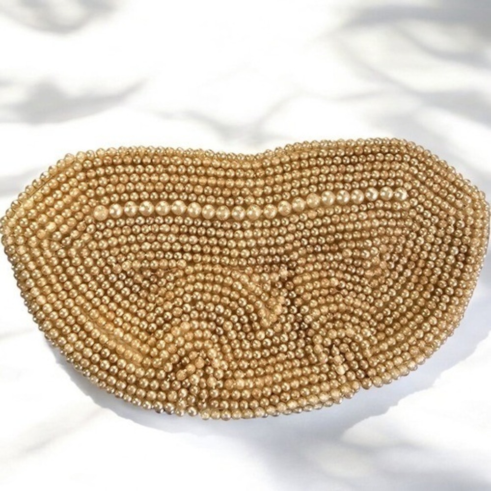 Vintage Gold Beaded Coin Purse Pouch Small Clutch Evening Bag Made in Japan